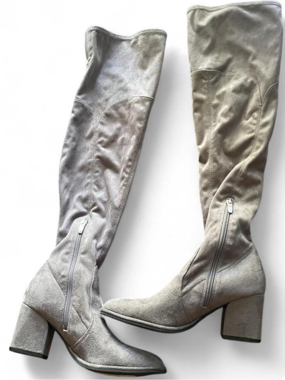 Marc Fisher Over-the-Knee Suede Block Heel Boots - Light Gray